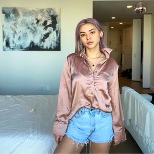 Millennial pink silk blouse with buttons